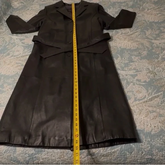 Wilson’s Leather Pelle Studio blk leather duster coat, lrg, purple liner, nice! - Picture 6 of 13